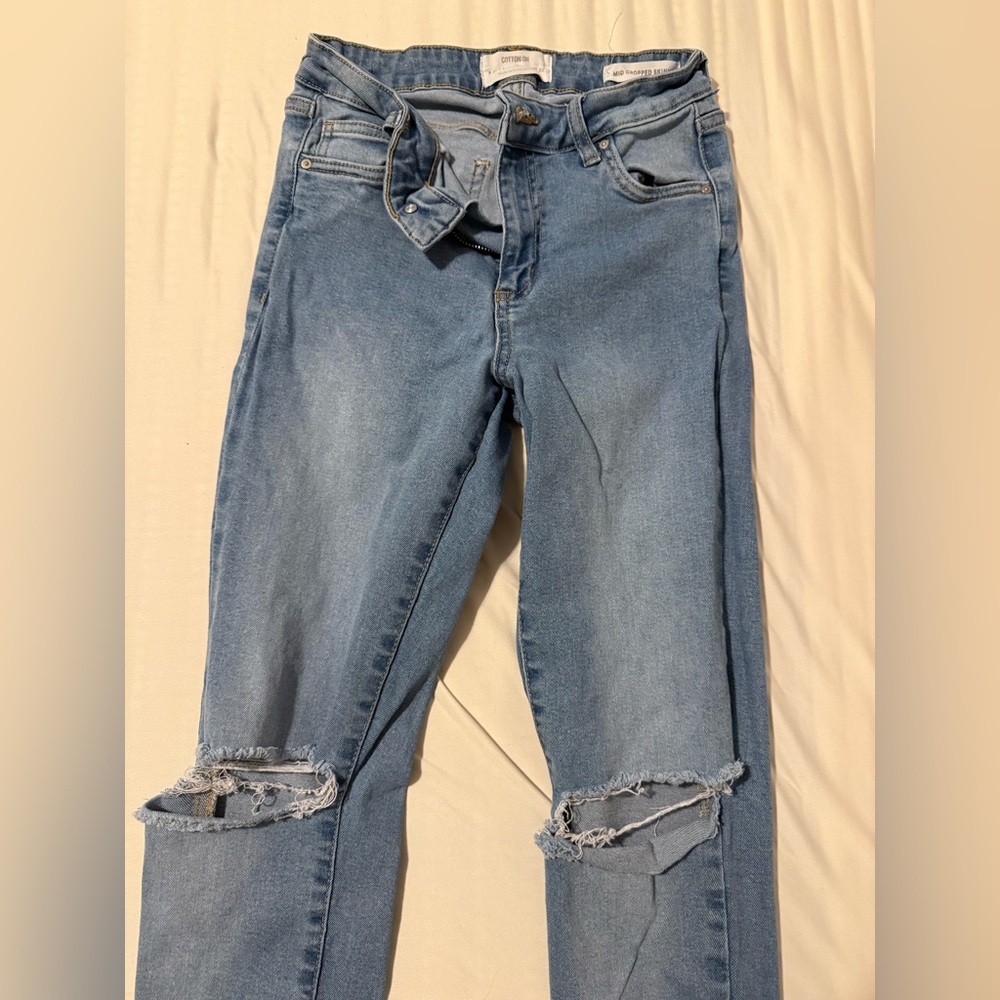 Cotton On Mid Cropped Skinny Jeans – Light Wash Distressed Women’s Size 4